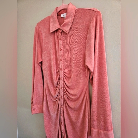 NWOT Mable Emersyn Dress Mauve Pink Slinky Mini Button Down Bodycon Size Large - Picture 3 of 10